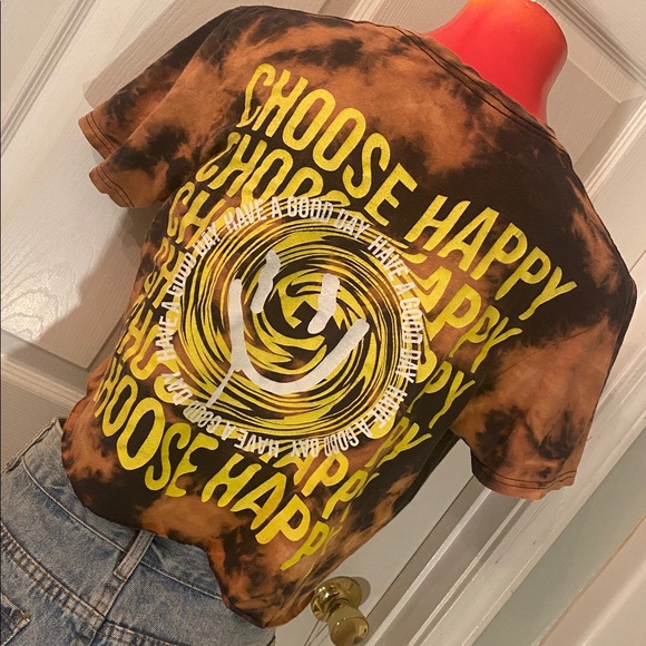 Chemistry Black and Orange Reverse Tie Dye Choose Happy Graphic Crop T-Shirt - Picture 7 of 14